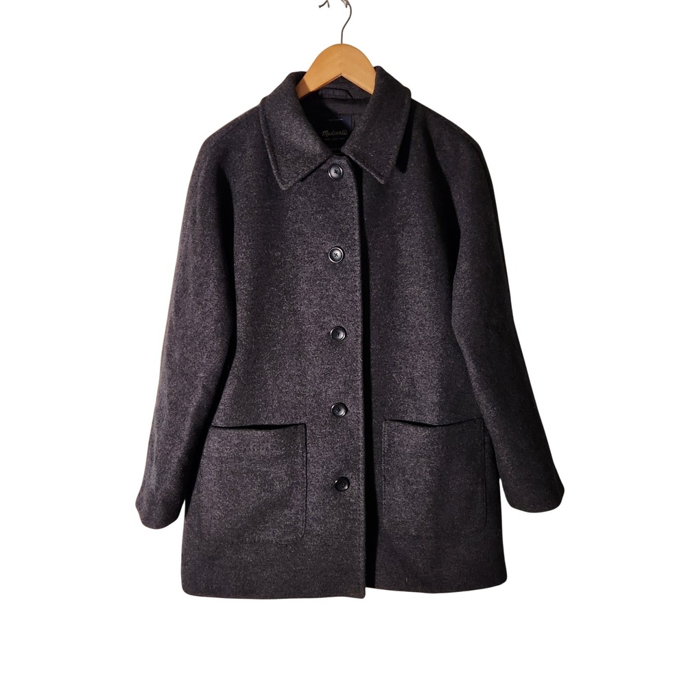 Madewell Wool Pea Coat Women's Medium Grey Button Front Patch Pocket Classic